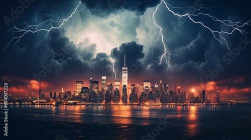 photo of a lightning storm in cityscape