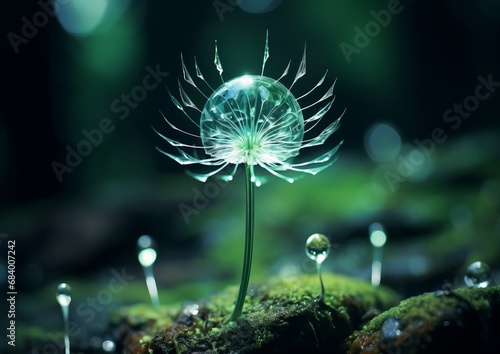 Nature's Microcosm: Intricate Water Droplet Perched on Dandelion Petal Generative AI