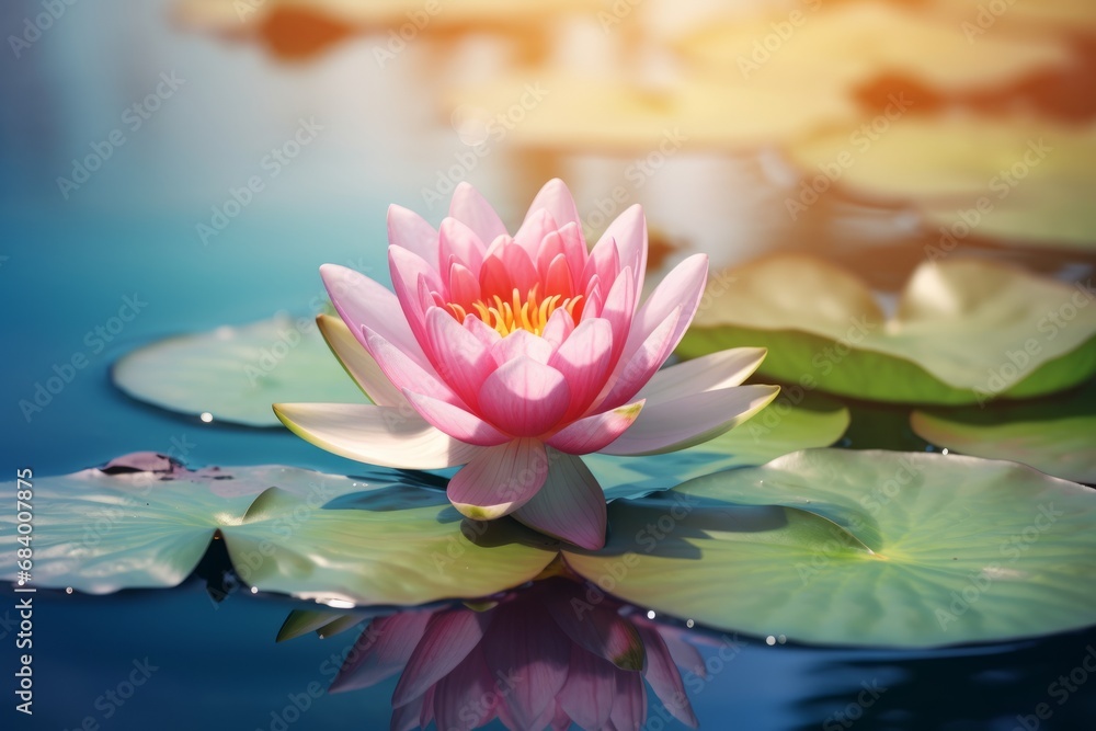 Mesmerizing Close-up: Exquisite Pink Water Lily Flower on a Tranquil Green Canvas Generative AI