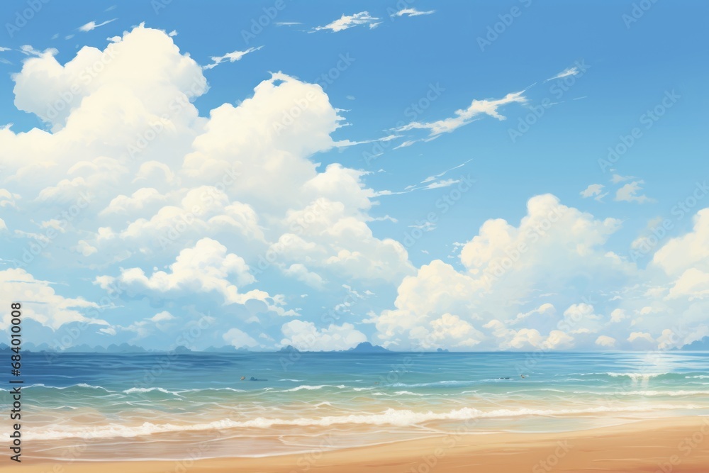 Escape to Serenity: Discover Unspoiled Sandy Shores under Majestic Azure Skies! Generative AI