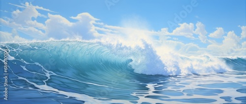 Experience the Unmatched Beauty: Vibrant Blue Skies & Rhythmic Waves of Serene Beaches Generative AI © monsifdx