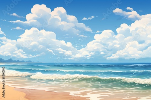 Experience Serenity: Stunning Empty Beach and Endless Blue Sky! Generative AI © monsifdx