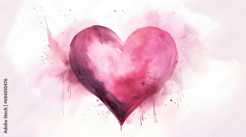 Hand Painted Pink Heart on White Background