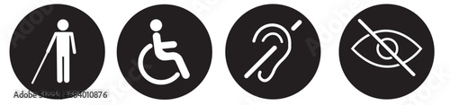Useful icons for disabled persons. Disabled person icon set. 