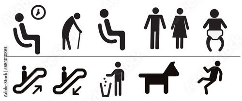 Icon set for people. Transportation icon, airport icon, stair icon, toilet  icon set