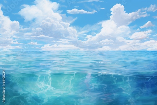 Stunning Crystal Clear Ocean Water under Brilliant Blue Sky - Ultimate Serenity Generative AI © monsifdx