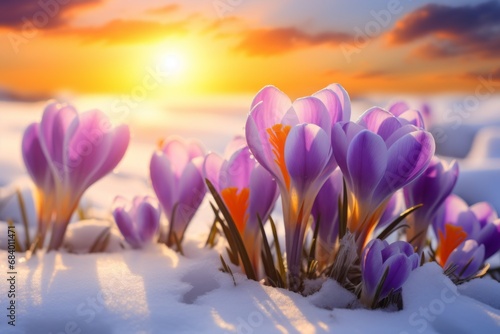 Unveiling Nature's Artistry: A Stunning Field Awash with Vibrant Crocuses Generative AI © monsifdx