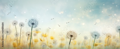 Transcendent Dandelions: Skyward Ballet against a Moody Cloudscape Generative AI