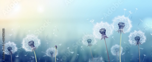Serene Cloudy Day  Captivating Dandelion Dance against the Sky Generative AI