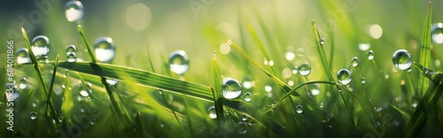 Sun-kissed Dew Drops: Nature's Jewels on Lush Green Grass Generative AI