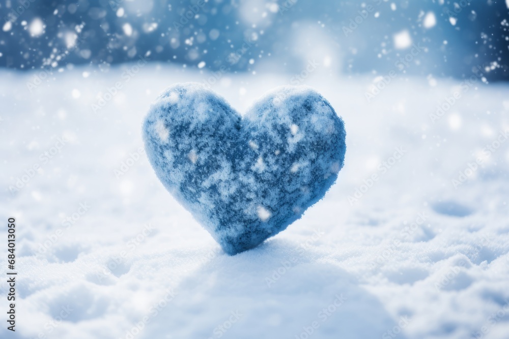 Stunning Blue Heart Design Nestled in Pristine Snow - Discover the Winter Magic Generative AI