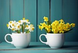Vibrant Blue and Yellow Cups: Welcoming Spring in Style Generative AI