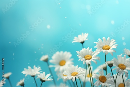 Stunning Display: Tranquil Turquoise Backdrop Showcasing Vibrant Daisy Blooms Generative AI