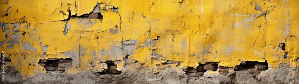 Deteriorating Yellow Brick Wall with Peeling Paint and Cracks Deteriorating Yellow Brick Wall with Peeling Paint and Cracks