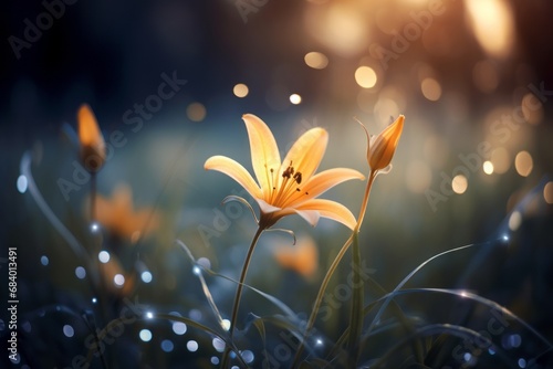 Captivating Glow  Orange Blossom Delight Against a Lustrous Bokeh Landscape Generative AI