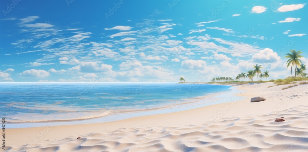 Embrace Serenity: Discover Paradise with Pristine Sandy Beaches under the Brilliant Blue Sky Generative AI