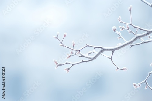 Enthralling View of a Sunlit Winter  A Single Branch Sparkles under the Snow Cover  Generative AI