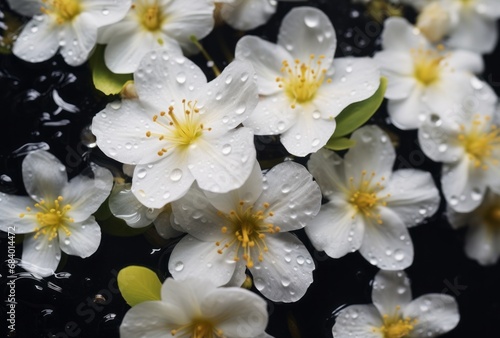 Captivating Purity: Close-Up View of Dew-Kissed White Flowers Generative AI