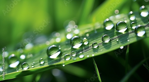 Experience the Magical Dance of Dew Drops on Fresh Green Grass Under Warm Sunlight Generative AI