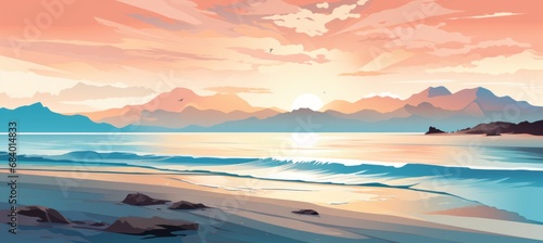 Stunning Seascape: Where Majestic Mountains Meet Pristine Beach Paradise Generative AI