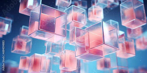 A 3d cube with pink and blue liquids photo