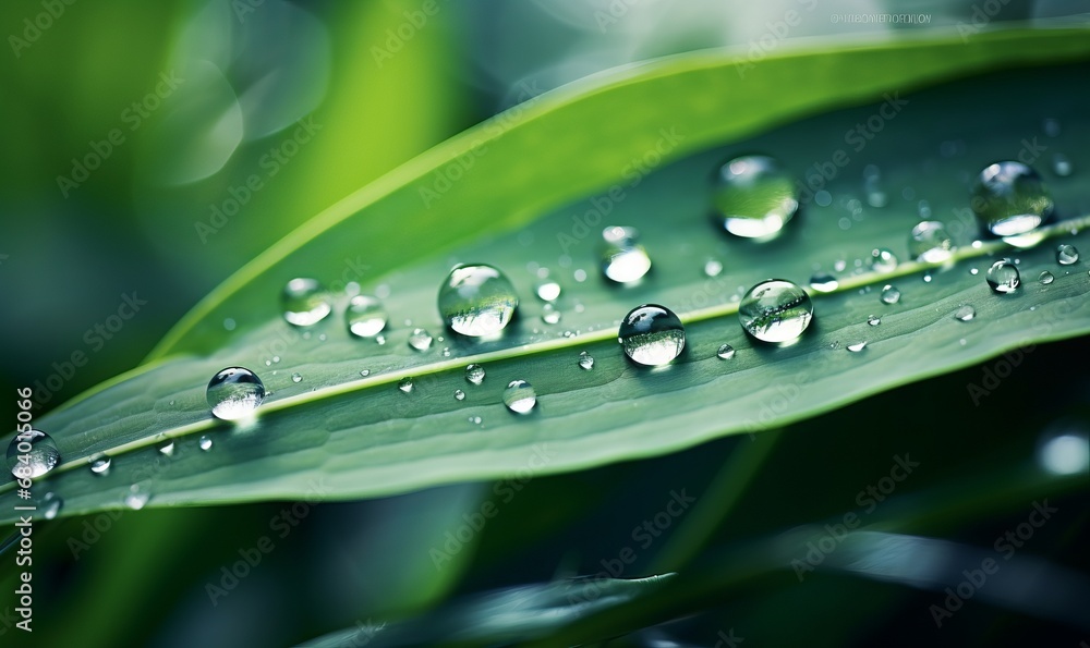 Dew-Kissed Serenity: Captivating Close-Up of Water Drops on Lush Green Grass Leaf Generative AI Dew-Kissed Serenity: Captivating Close-Up of Water Drops on Lush Green Grass Leaf Generative AI