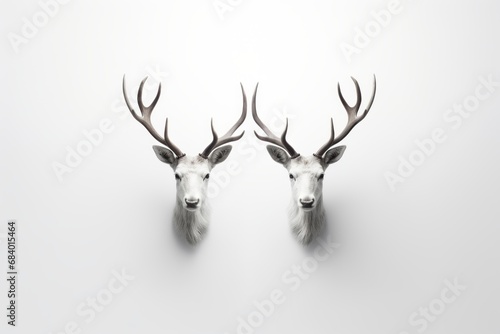 Discover the Mesmerizing Beauty of Two Majestic Reindeer Portraits Against a Pure White Backdrop! Generative AI
