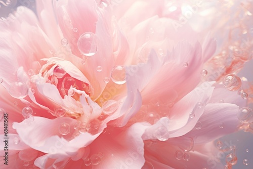 Mesmerizing Moment: A Water Drop's Journey on a Delicate Pink Peony Generative AI