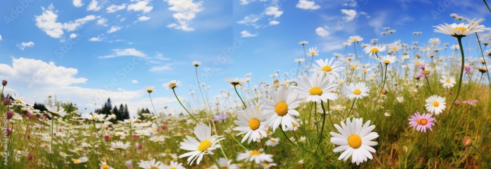 Experience the Magical Beauty: Wild Daisies and Blooming Flowers in a Mystical Meadow Generative AI