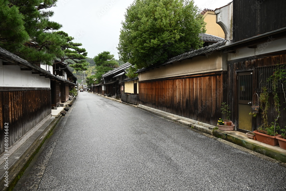 A trip to Japan. A row of houses of Omi merchants. Omihachiman City, Shiga Prefecture. Japan's historical traditional house preservation area.
