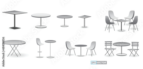 set of realistic trade exhibition chair and table or white blank exhibition kiosk or stand booth corporate commercial. 3D Render