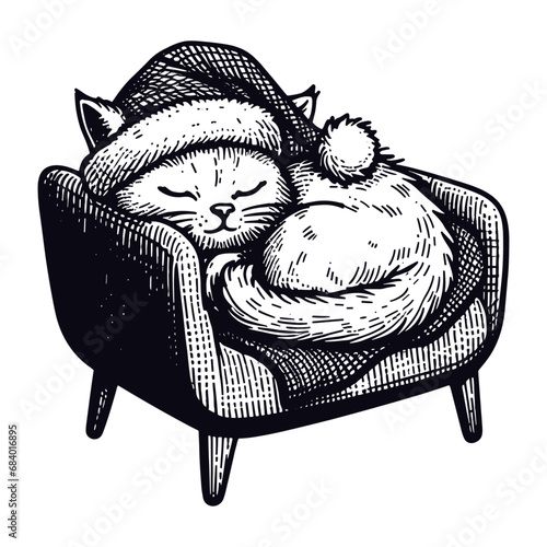 cat sleeping in a cozy chair sketch 