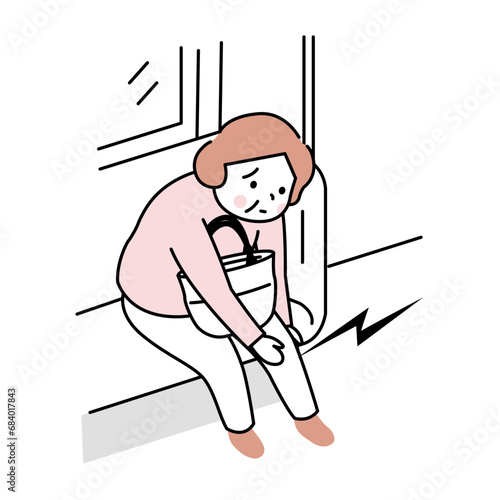 電車ののっていたら膝が痛み出す高齢女性