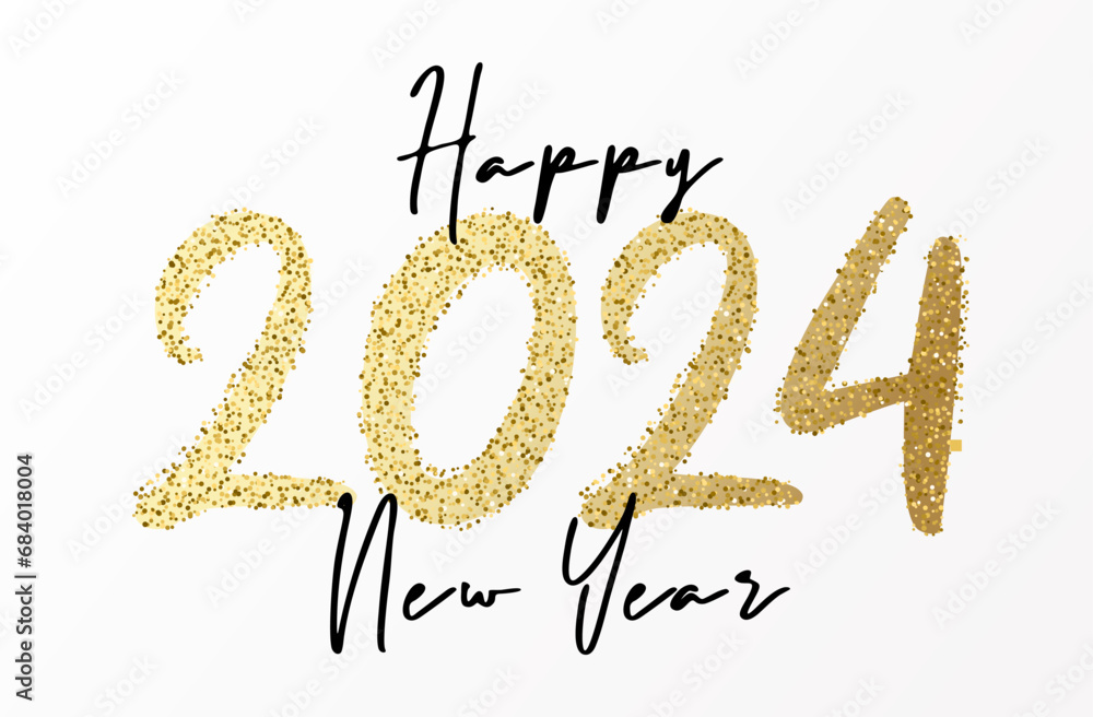 Happy New Year 2024 with calligraphic and brush painted with sparkles and glitter text effect. Vector illustration background for new year's eve and new year resolutions and happy wishes Happy New Year 2024 with calligraphic and brush painted with sparkles and glitter text effect. Vector illustration background for new year's eve and new year resolutions and happy wishes
