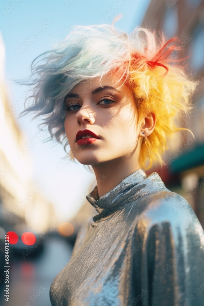 Non Binary Model with Rainbow Hair, Gender Neutral, Gender Fluid, Punk