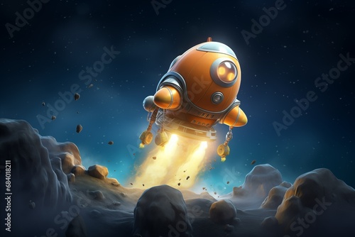 a little cute spaceship taking off the moon