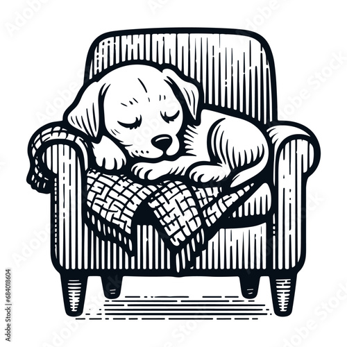 cute puppy dog sleeping in a cozy chair sketch