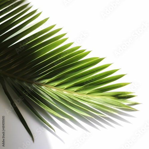 Palm leaves The green leaves of palm trees rests on white background.