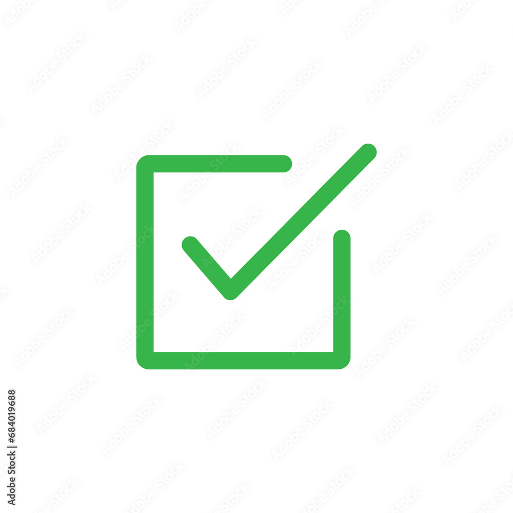 Green check mark icon in a box. Tick symbol flat trendy style illustration on white backgrounnd..eps Green check mark icon in a box. Tick symbol flat trendy style illustration on white backgrounnd..eps