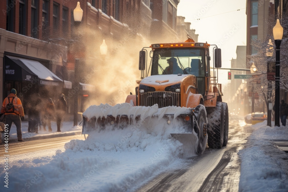 Snowplow clearing the street of snow Snowplow clearing the street of snow