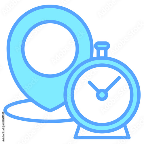 Clock timer blue color icons, related to transportation, ride sharing theme