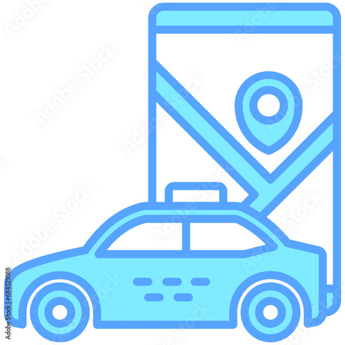 Route blue color icons, related to transportation, ride sharing theme