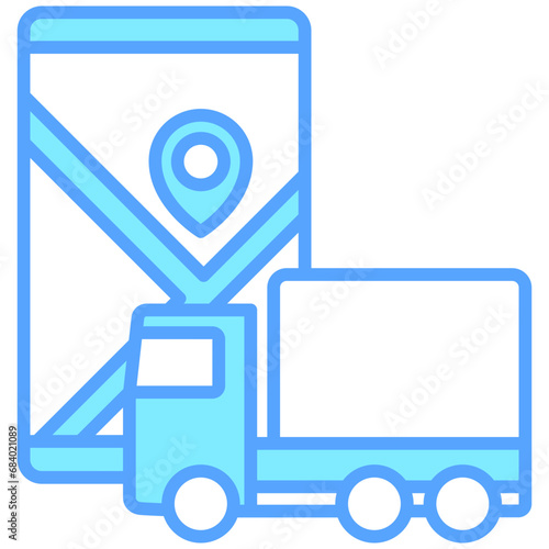 Truck Route blue color icons, related to transportation, ride sharing theme