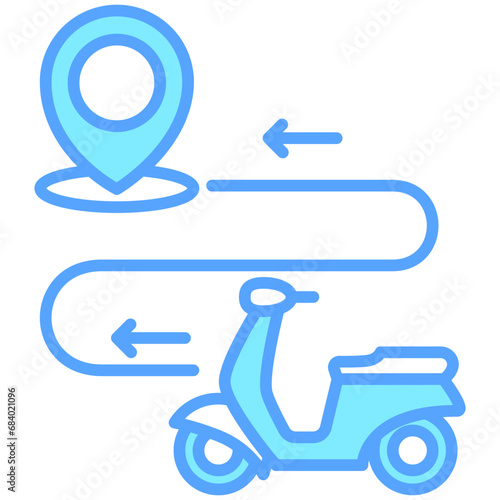 Route blue color icons, related to transportation, ride sharing theme