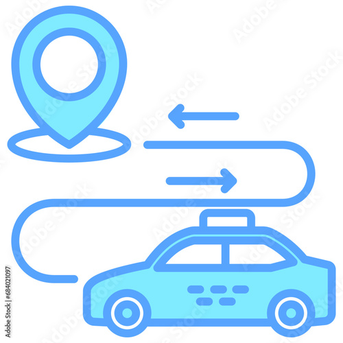Route blue color icons, related to transportation, ride sharing theme