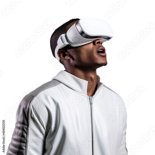 People wear virtual reality headset in transparent background