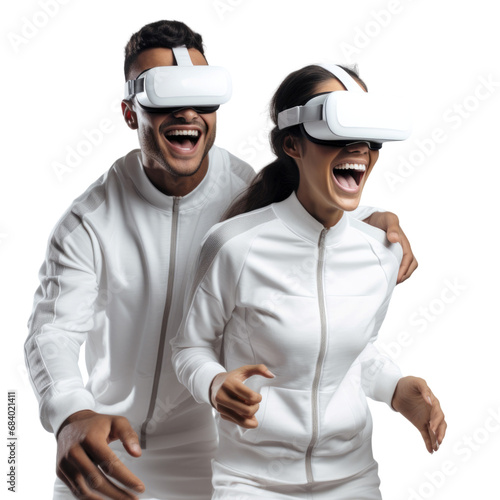 People wear virtual reality headset in transparent background