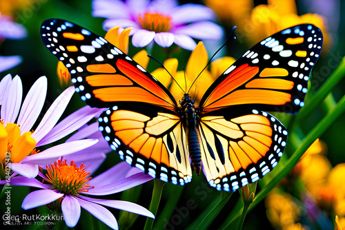 A butterfly fluttering through a field of flowers. Generative AI