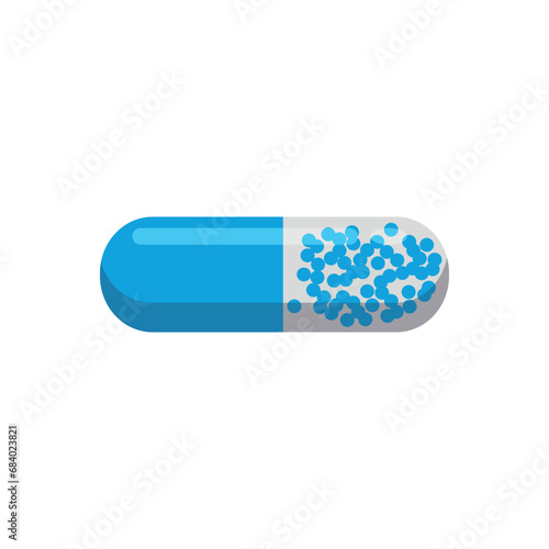 Capsule with medication on white background