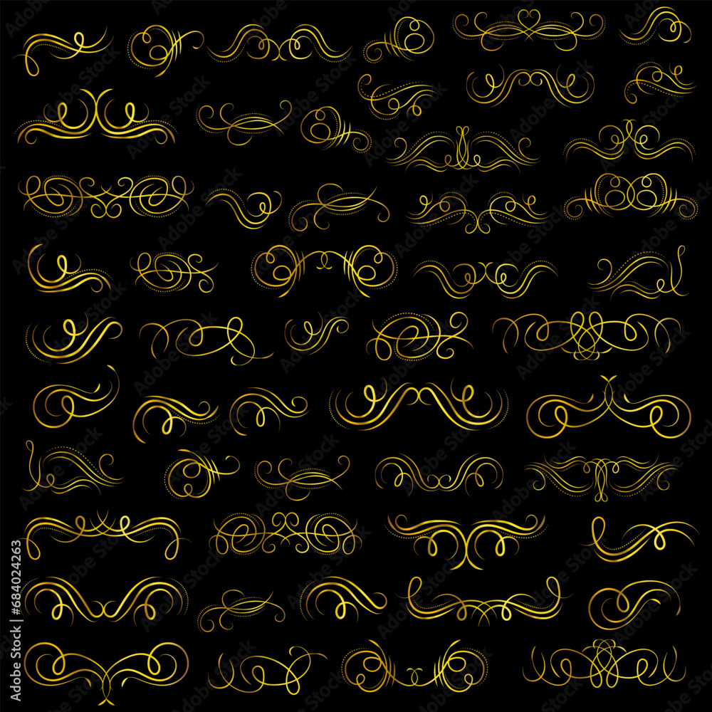 Golden vintage floral elements art deco style decoration. Vector graphic elements for design vector elements. Swirl elements decorative illustration. 